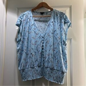Ann Taylor Light Blue Floral Blouse